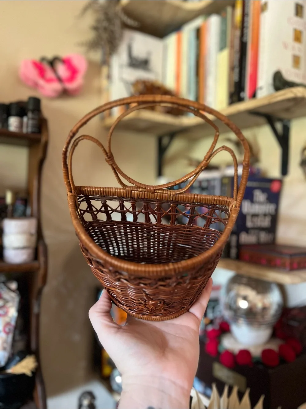 Vintage Brown Wicker Handled Basket
